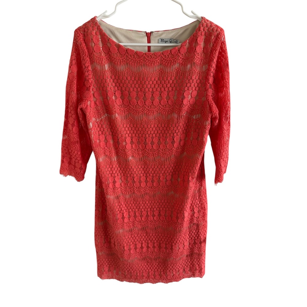 Eliza J Salmon Lace Dress Size 14 Sheath Cocktail Elegant - Picture 3 of 6